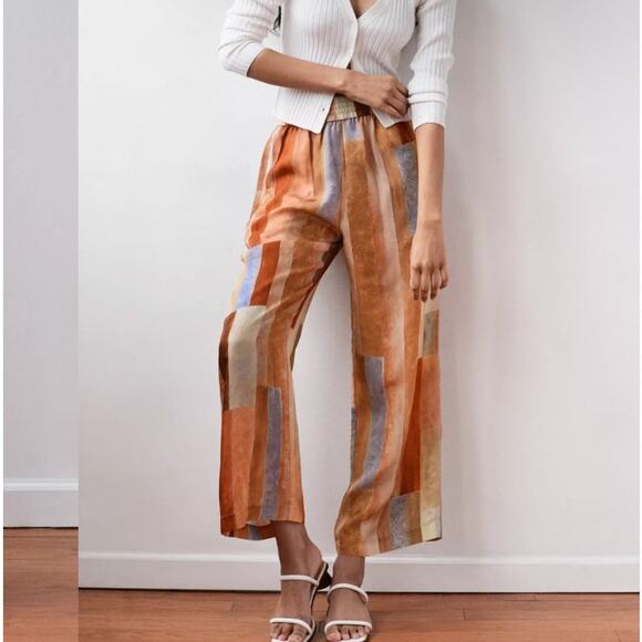 Anthropologie Maison d'Amelie US 8 Brown Abstract Print Wide Leg Pants Boho Art - Picture 7 of 7
